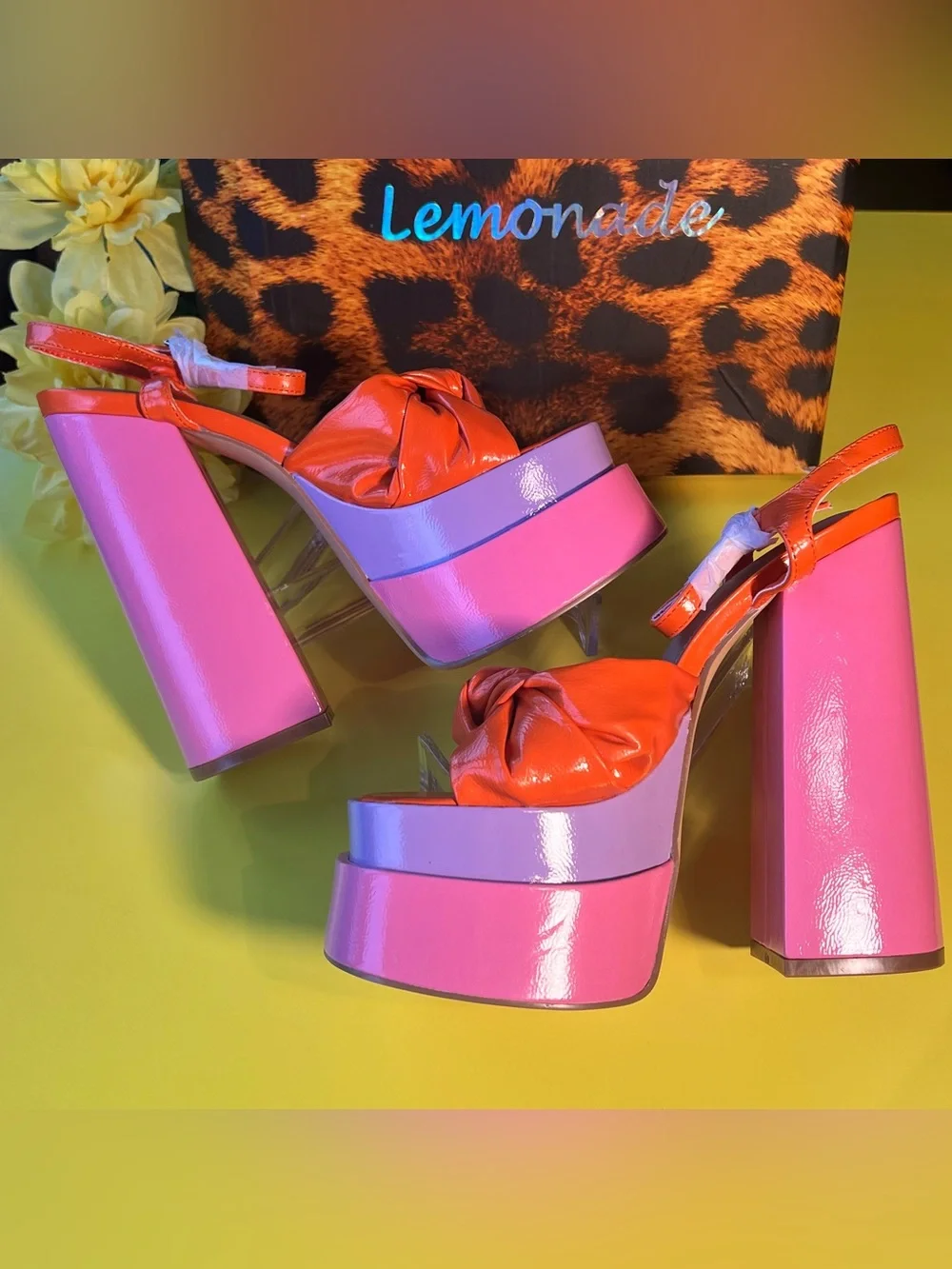 Lemonade Orange & Pink Knot Platform Sandals - Picture 1 of 15